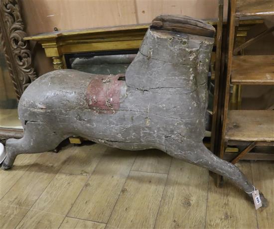 A carved wood carousel horse (without head) L.132cm